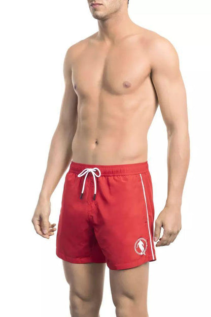 Bikkembergs Sleek Red Swim Shorts with Dynamic Front Print - PER.FASHION