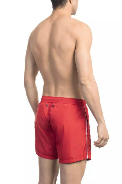 Bikkembergs Sleek Red Swim Shorts with Dynamic Front Print - PER.FASHION