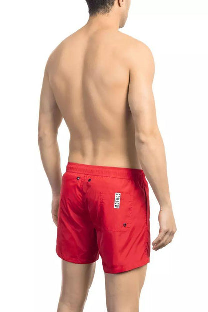 Bikkembergs Sleek Red Tape-Trim Swim Shorts - PER.FASHION