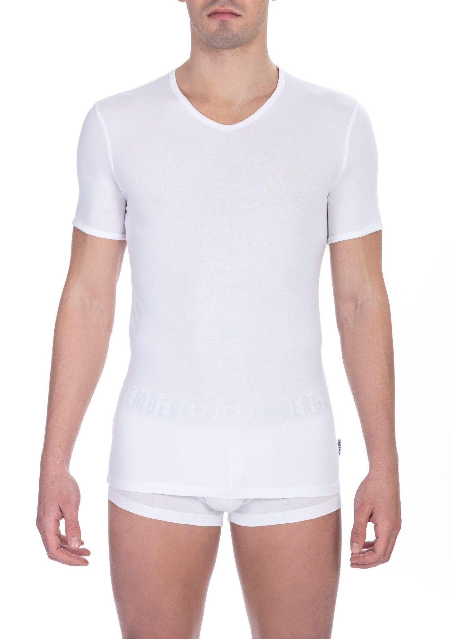 Bikkembergs Sleek White V-Neck Tee for the Modern Man - PER.FASHION