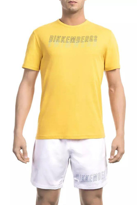 Bikkembergs Sunny Yellow Cotton Tee with Back Logo Detail - PER.FASHION