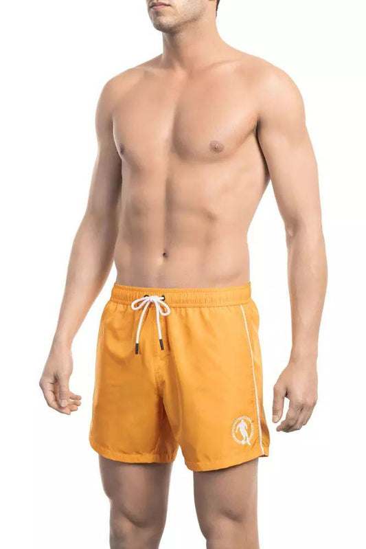 Bikkembergs Vibrant Orange Men's Swim Shorts With Front Print - PER.FASHION