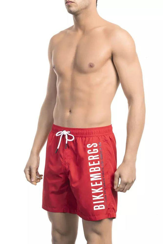 Bikkembergs Vibrant Red Side Print Swim Shorts - PER.FASHION