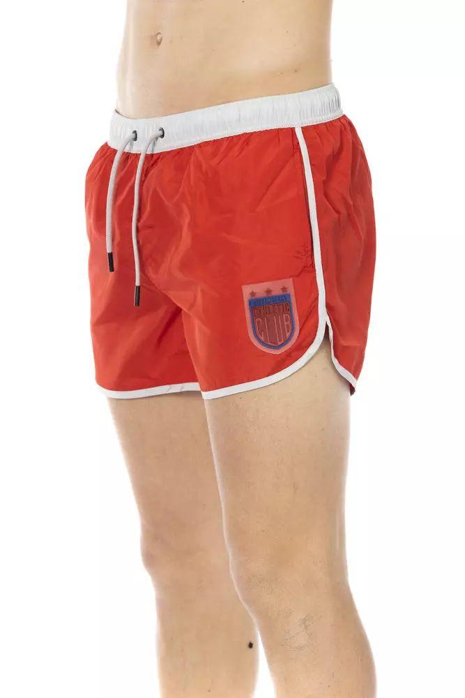 Bikkembergs Vibrant Red Swim Shorts with Front Print - PER.FASHION