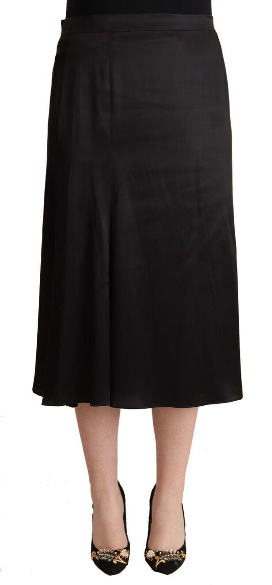 Blumarine Elegant High Waist Midi Black Skirt - PER.FASHION