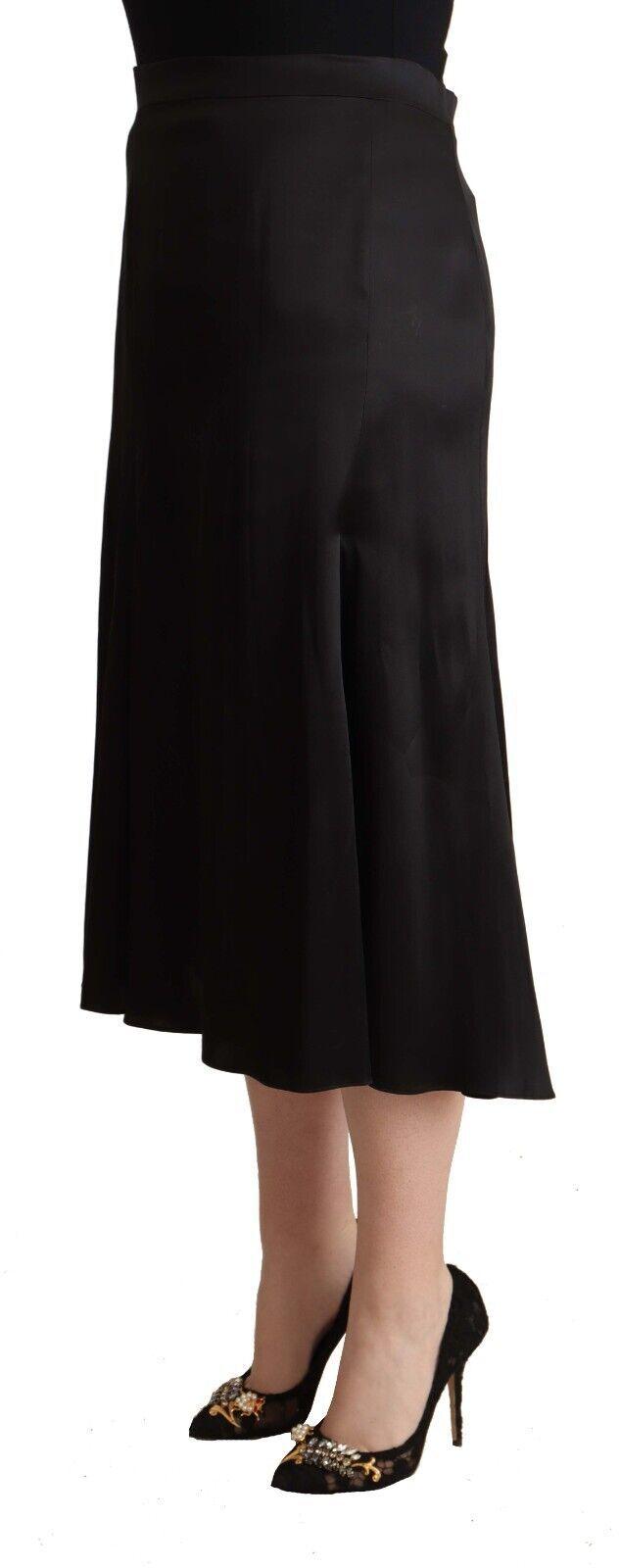 Blumarine Elegant High Waist Midi Black Skirt - PER.FASHION