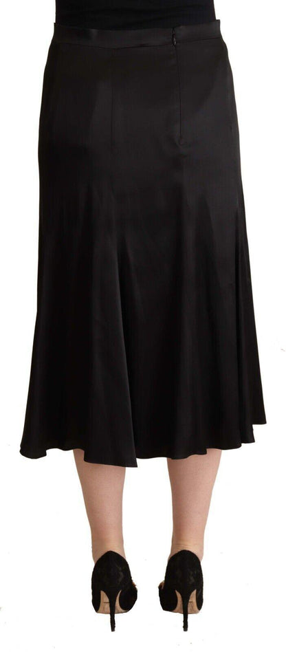 Blumarine Elegant High Waist Midi Black Skirt - PER.FASHION