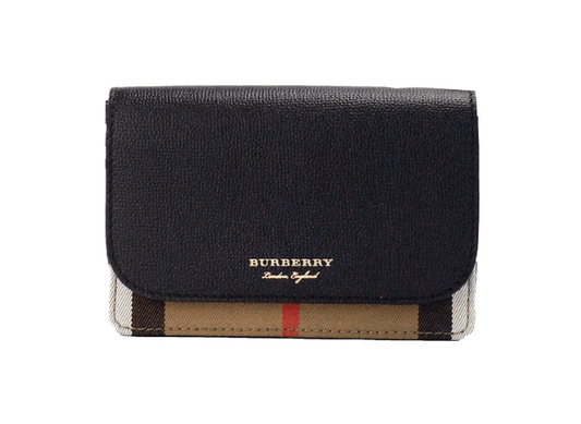 Burberry Hampshire Small House Check Canvas Black Derby Leather Crossbody Bag - PER.FASHION
