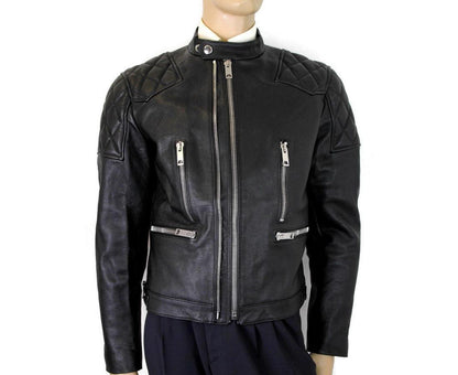 Burberry Men's Black Leather Diamond Quilted Biker Jacket - PER.FASHION