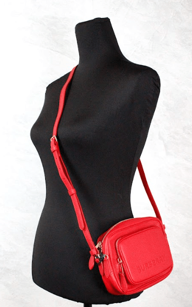 Burberry Small Branded Bright Red Grainy Leather Camera Crossbody Bag - PER.FASHION