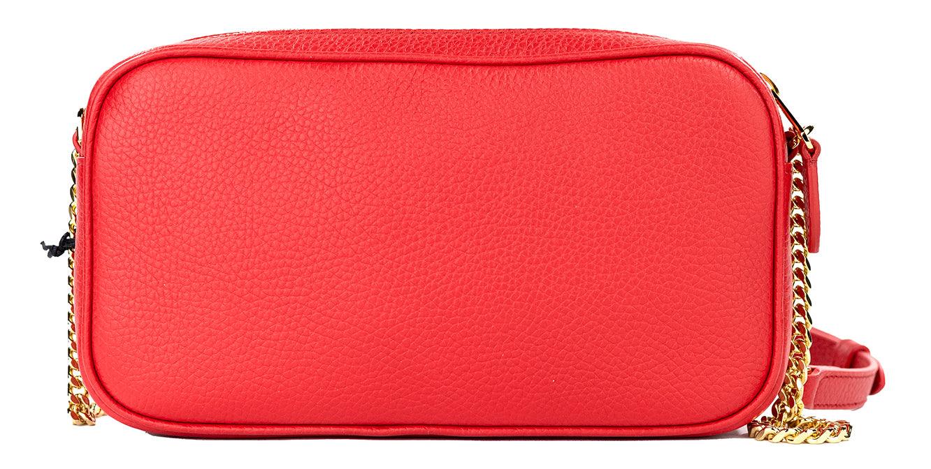 Burberry Small Red Pebbled Leather Elongated Camera Crossbody Bag Purse - PER.FASHION