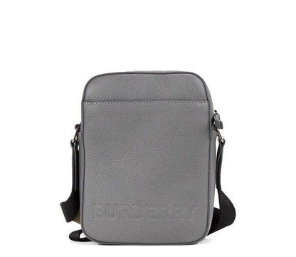 Burberry Thornton Small Grey Embossed Logo Grainy Leather Crossbody Handbag - PER.FASHION