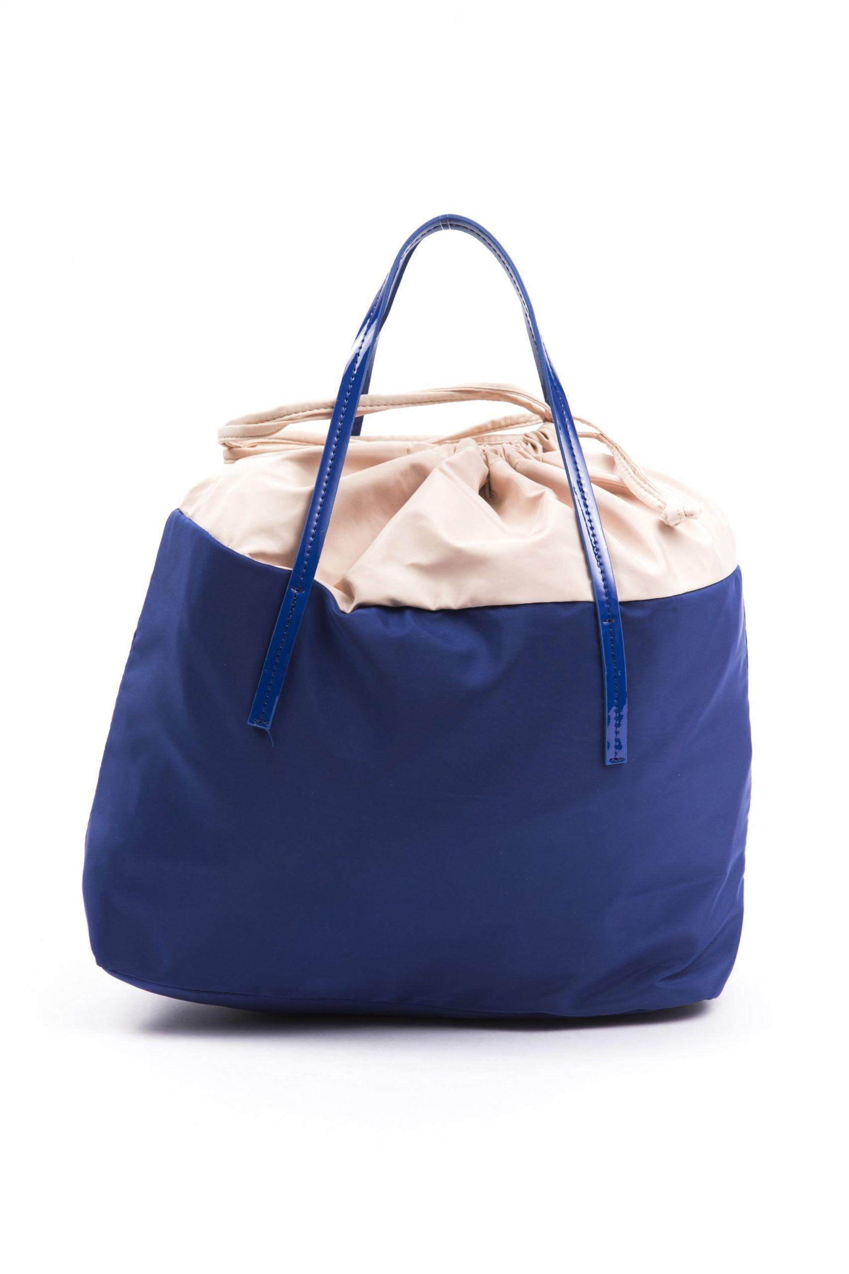 BYBLOS Chic Blue Fabric Shopper Tote with Patent Accents - PER.FASHION