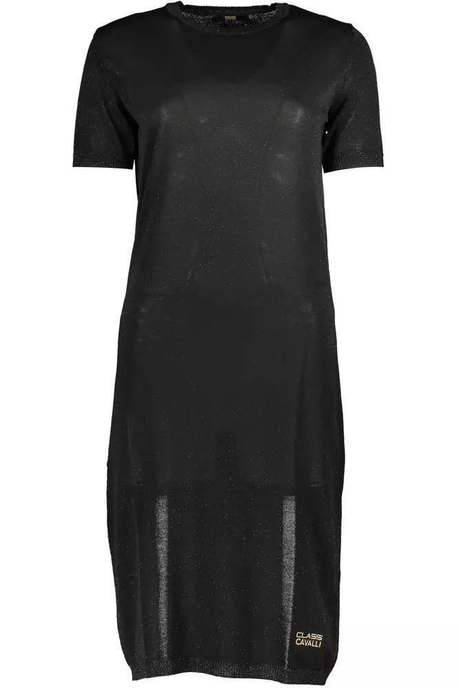 Cavalli Class Chic Black Embroidered Short Sleeve Dress - PER.FASHION