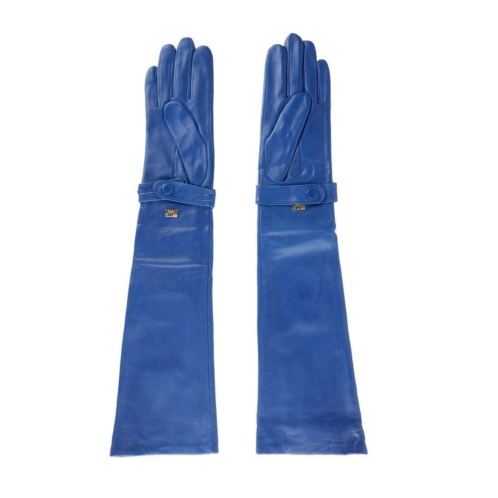Cavalli Class Elegant Blue Leather Gloves - PER.FASHION