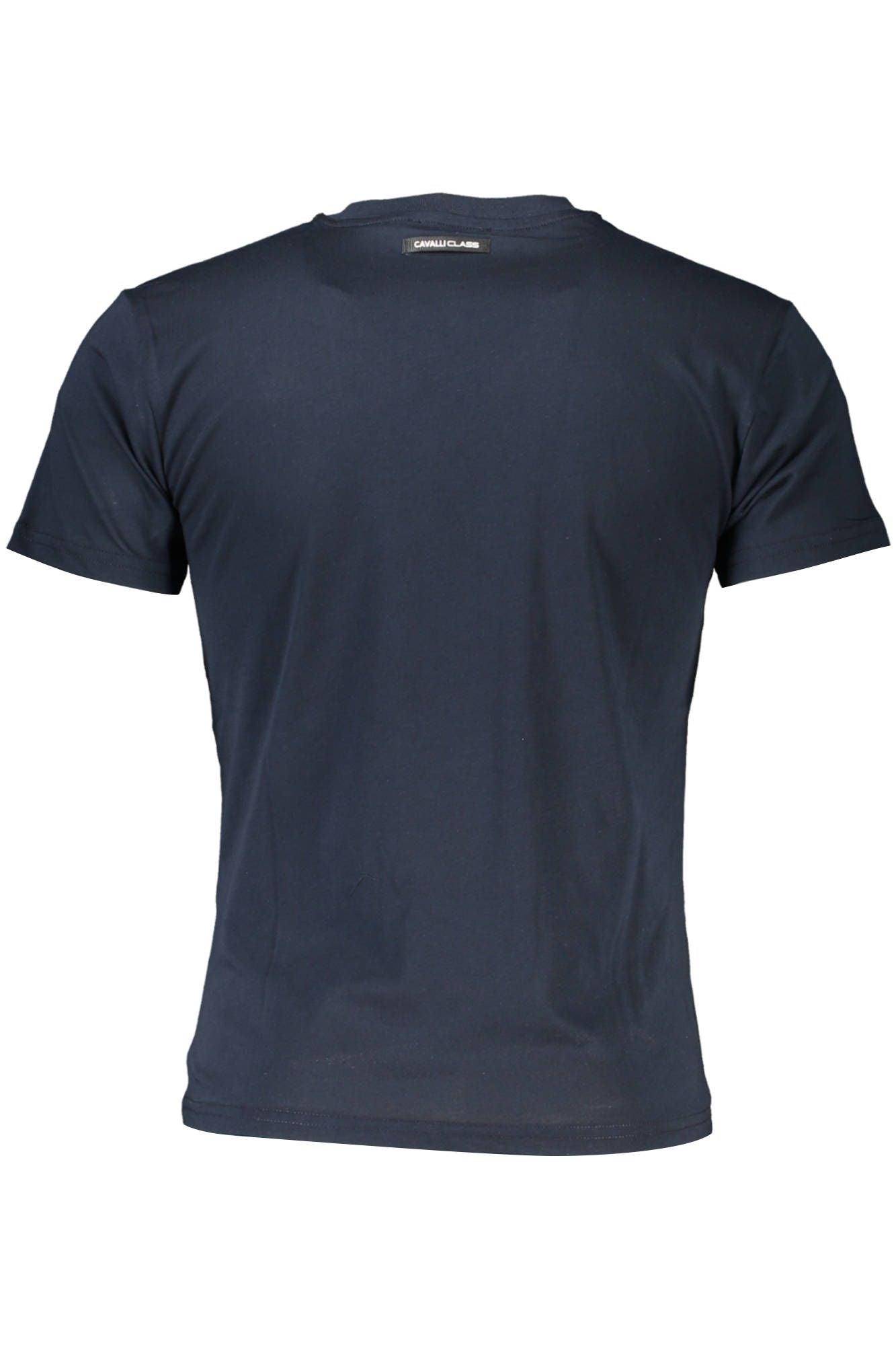 Cavalli Class Elegant Blue Round Neck Tee with Logo Print - PER.FASHION