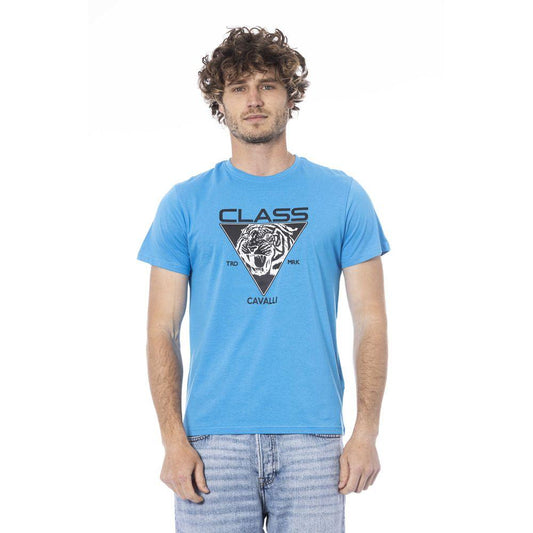Cavalli Class Light Blue Cotton T-Shirt - PER.FASHION