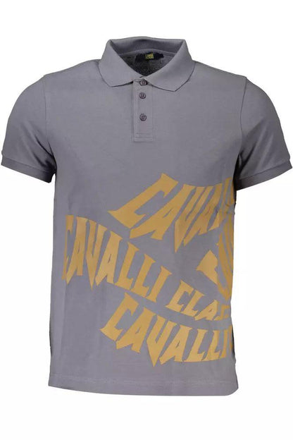 Cavalli Class Sleek Gray Cotton Polo with Classic Print - PER.FASHION