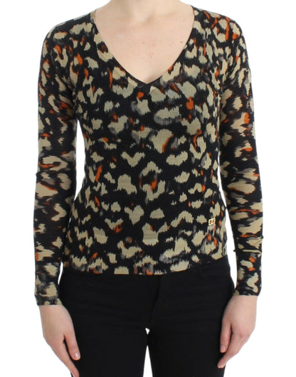 Cavalli Elegant Multicolor V-Neck Wool Jumper - PER.FASHION