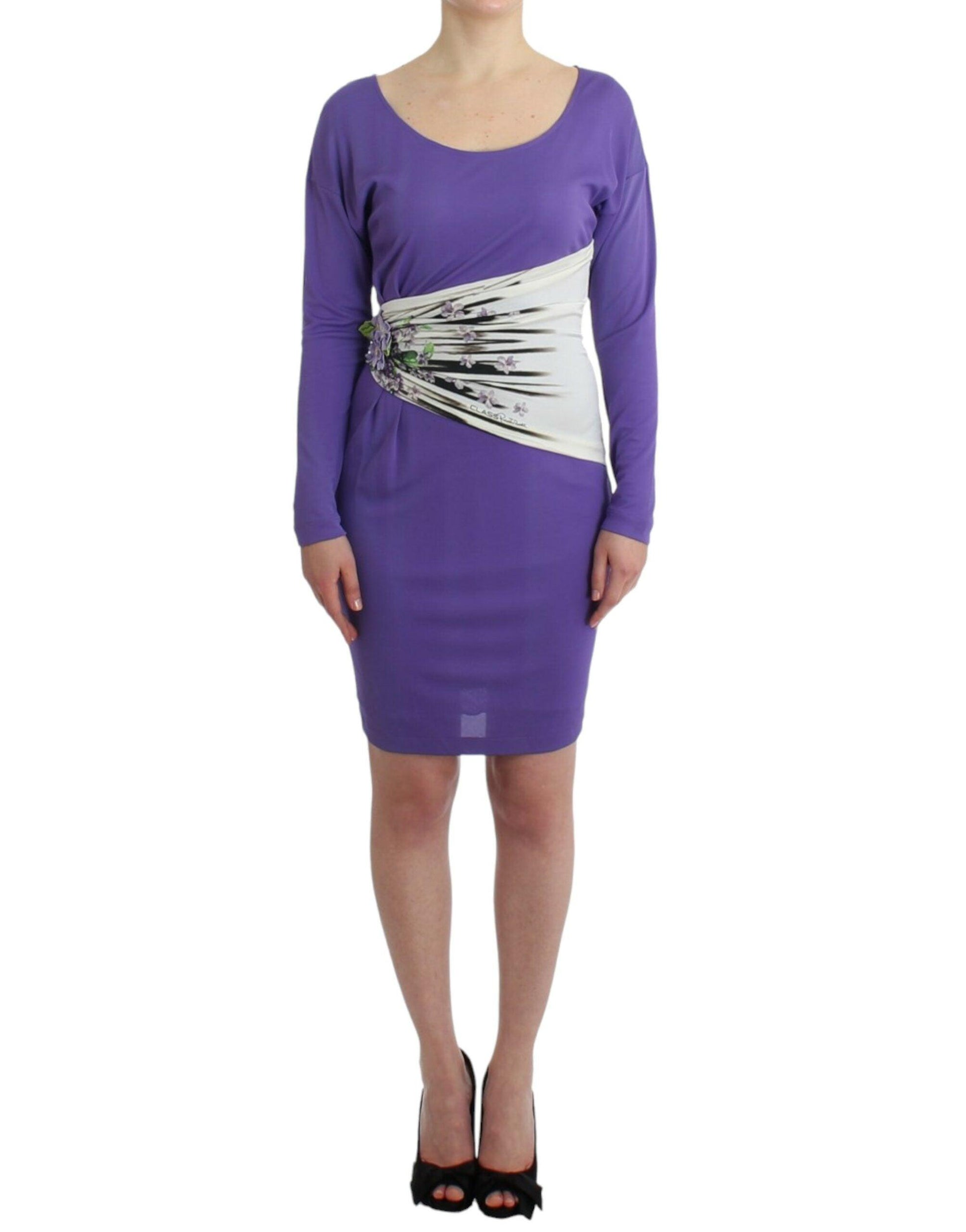 Cavalli Elegant Purple Floral Jersey Dress - PER.FASHION