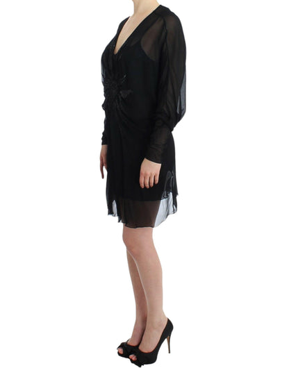 Cavalli Elegant Sheer Black Silk Blouson Dress - PER.FASHION