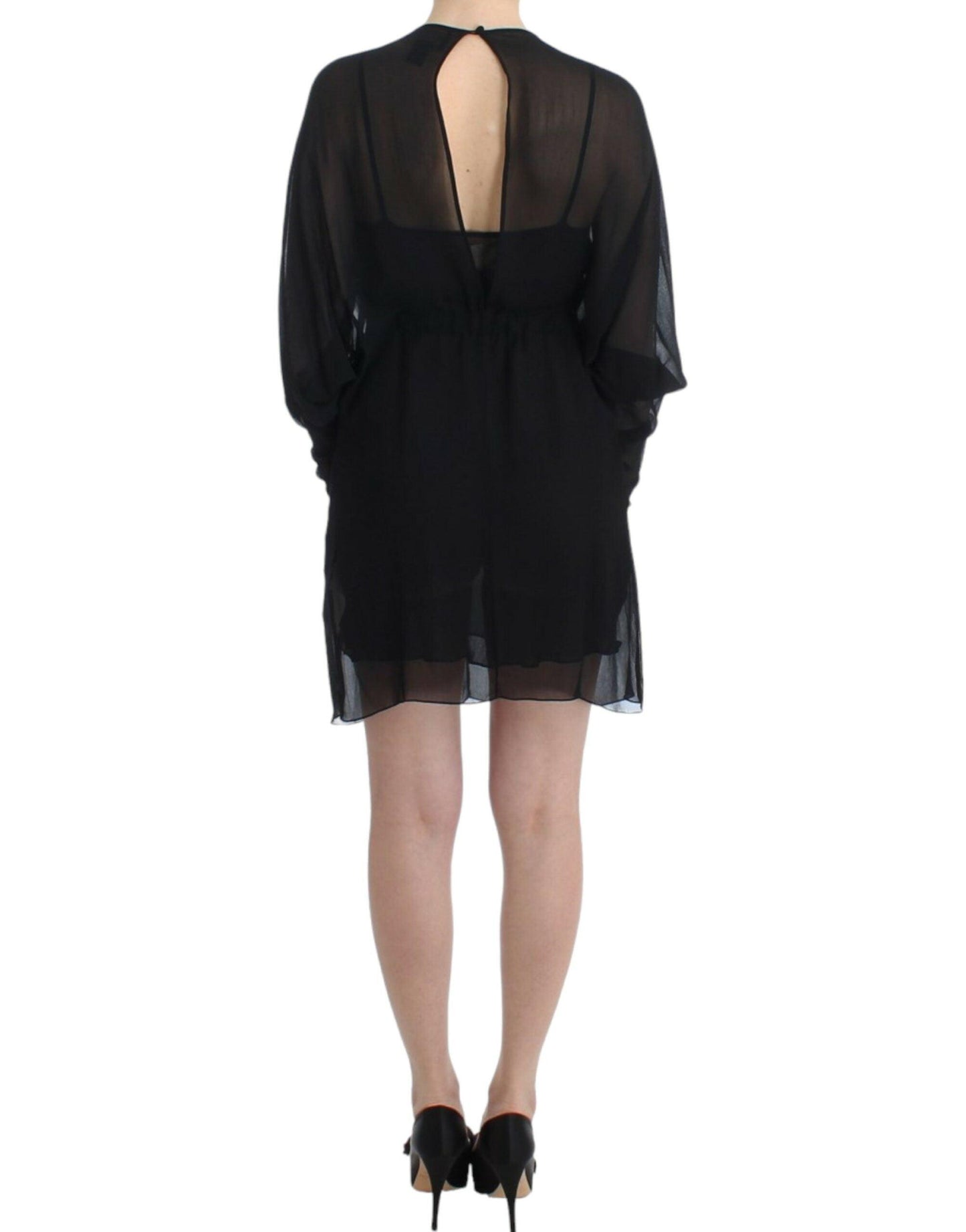 Cavalli Elegant Sheer Black Silk Blouson Dress - PER.FASHION