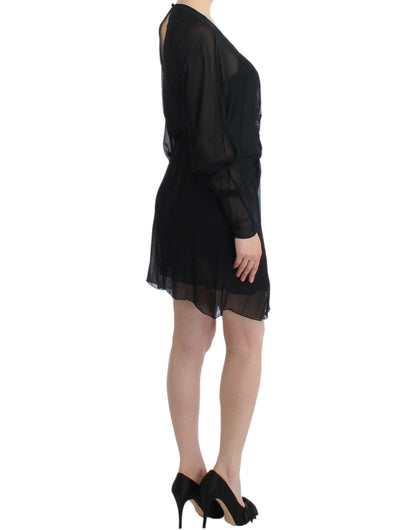 Cavalli Elegant Sheer Black Silk Blouson Dress - PER.FASHION