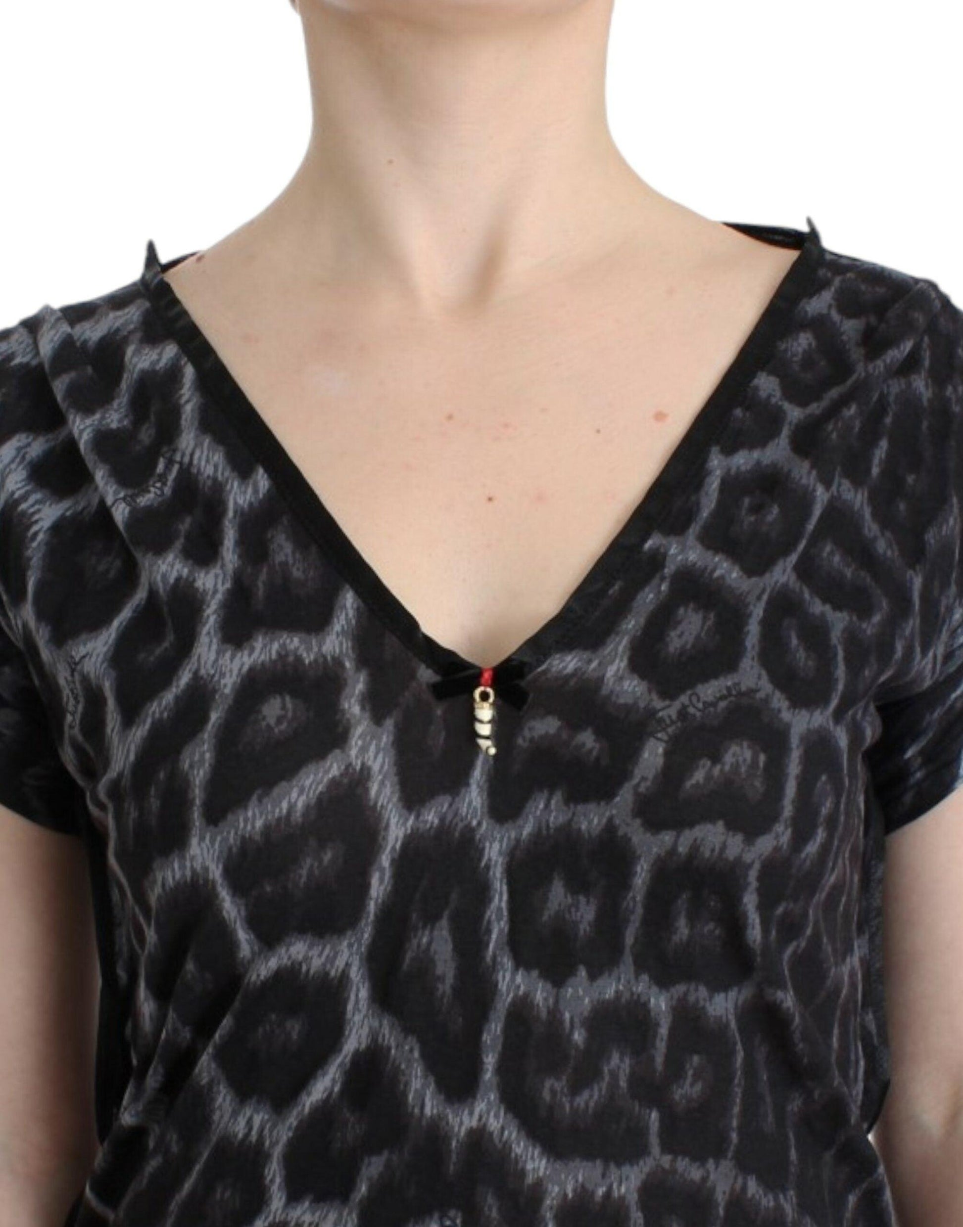 Cavalli Sultry Leopard V-Neck Modal Top - PER.FASHION