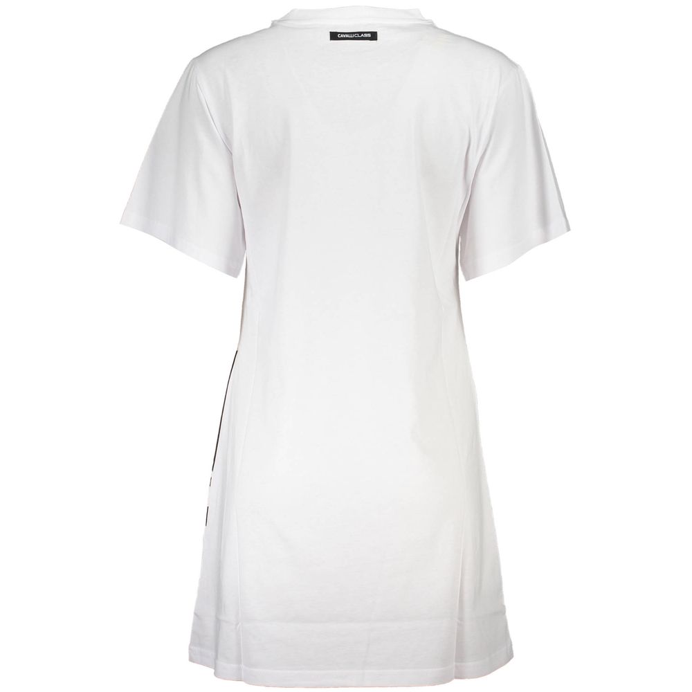 Cavalli Class Элегантное белое хлопковое платье с дизайнерским принтом