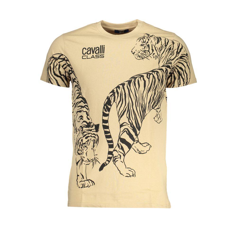 Cavalli Class Beige Cotton T-Shirt - PER.FASHION