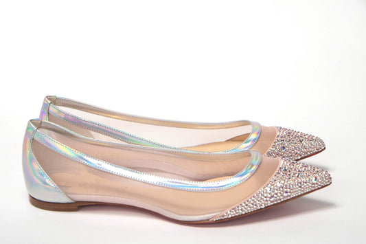 Christian Louboutin Silver Rose Flat Point Crystals Toe Shoe - PER.FASHION