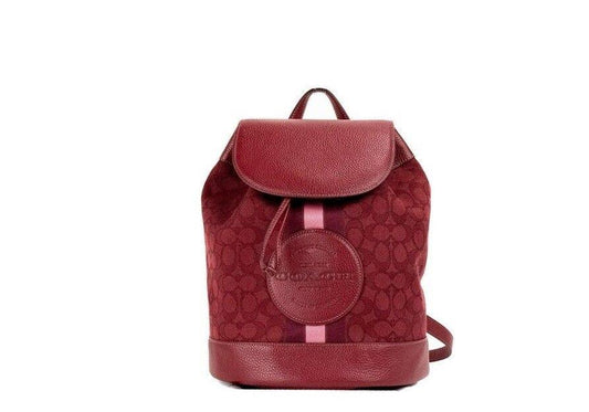 COACH Dempsey Red Apple Signature Jacquard Canvas Logo Patch Backpack - PER.FASHION