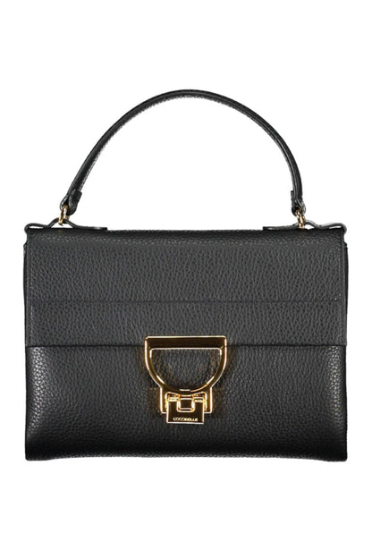 Coccinelle Chic Black Leather Handbag with Twist Lock - PER.FASHION