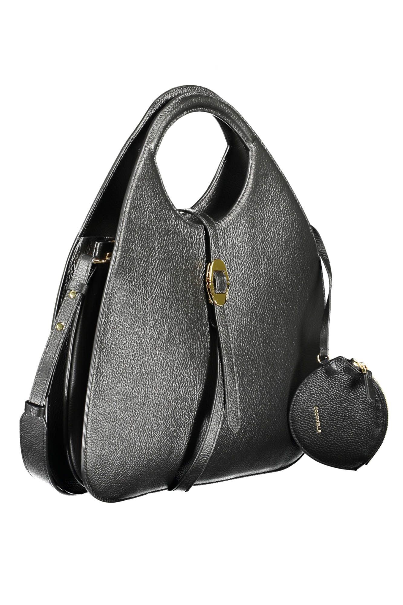 Coccinelle Elegant Black Leather Handbag with Removable Strap - PER.FASHION