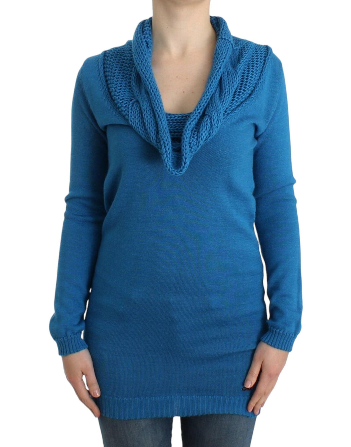 Costume National Chic Blue Scoop Neck Knit Sweater - PER.FASHION