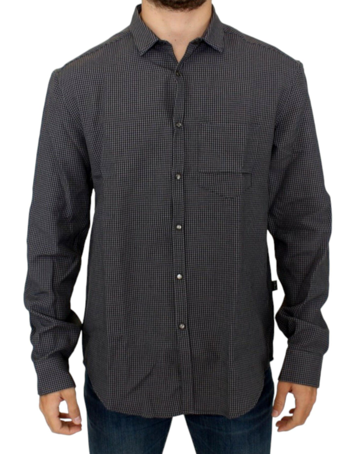 Costume National Chic Gray Checked Casual Linen Blend Shirt - PER.FASHION