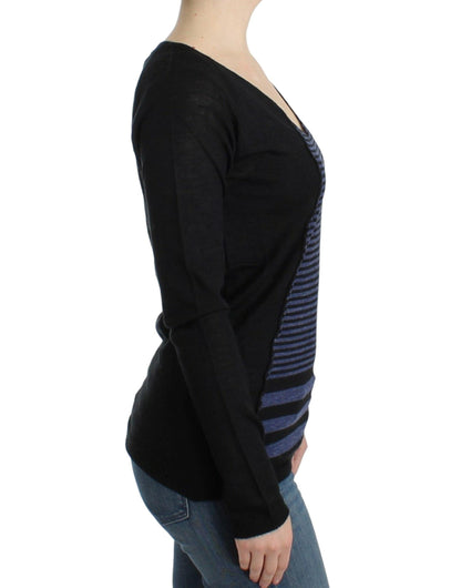 Costume National Chic Striped V-Neck Wool Blend Sweater - PER.FASHION