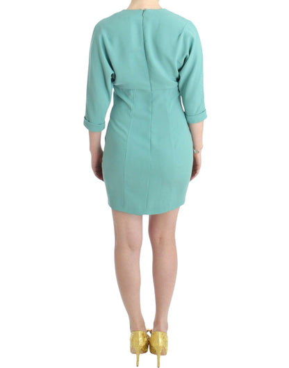 Costume National Elegant Green V-Neck Midi Dress - PER.FASHION