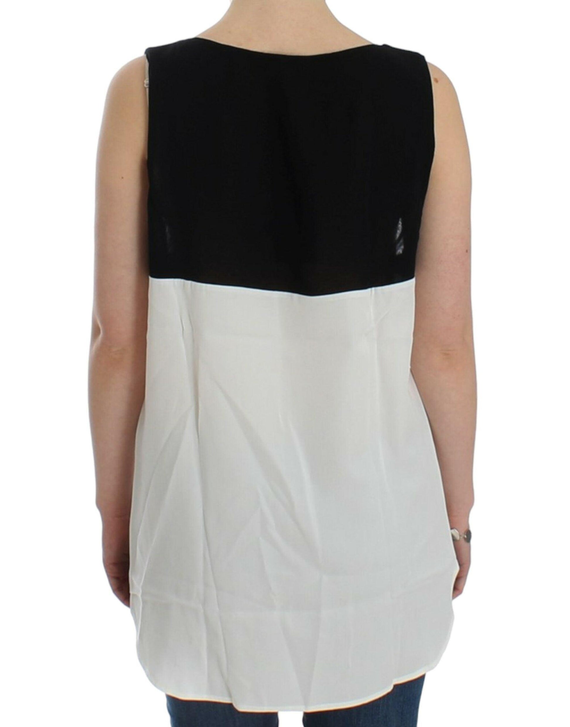 Costume National Elegant Monochrome Sleeveless Top with Gold Accents - PER.FASHION
