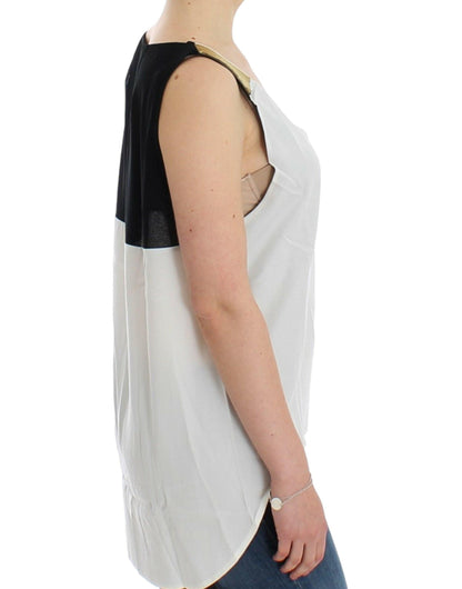 Costume National Elegant Monochrome Sleeveless Top with Gold Accents - PER.FASHION