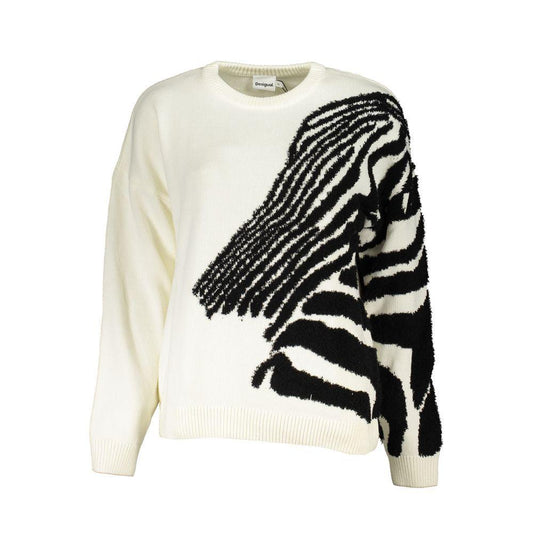 Desigual Chic Contrast Crew Neck Sweater in White - PER.FASHION