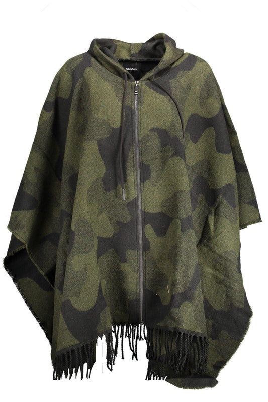 Desigual Chic Contrasting Poncho with Hood and Zip Details - PER.FASHION