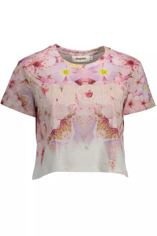 Desigual Chic Pink Embroidered Cotton Tee - PER.FASHION