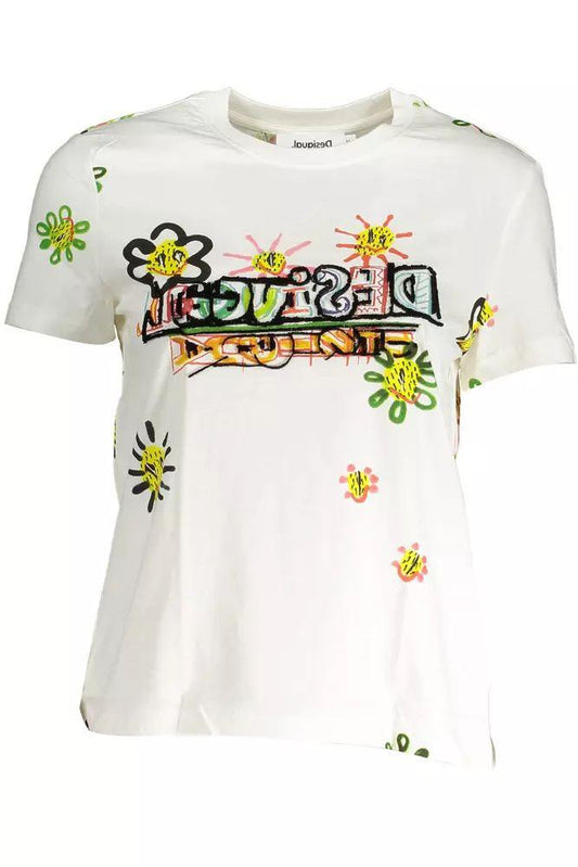 Desigual Chic Printed Round Neck Tee with Contrasting Details - PER.FASHION