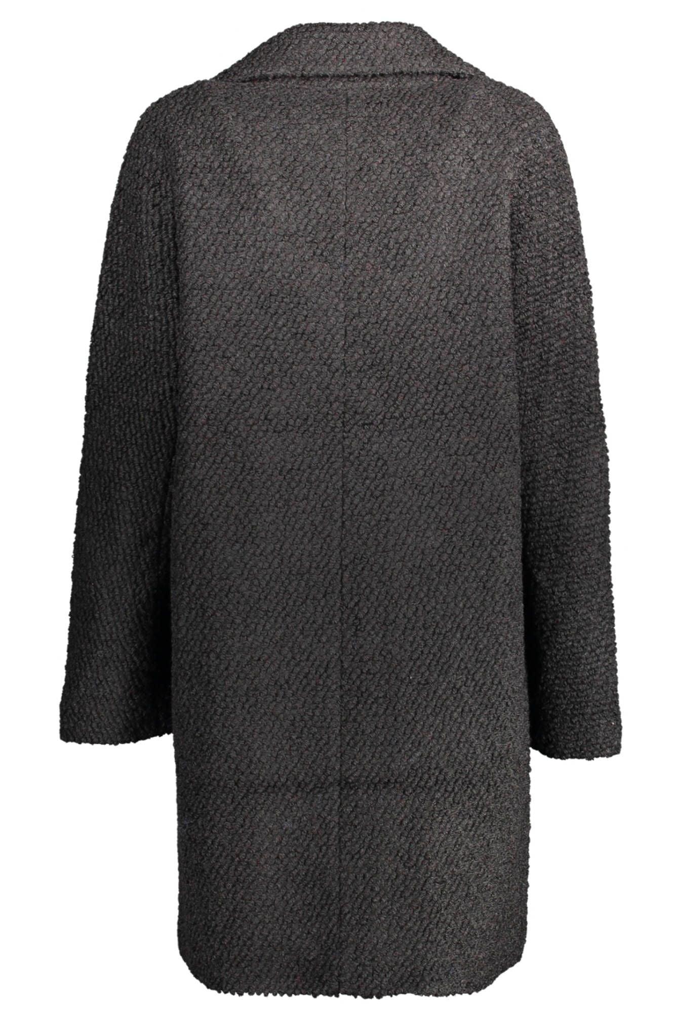 Desigual Chic Wool-Blend Black Coat with Signature Accents - PER.FASHION