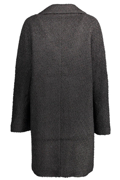 Desigual Chic Wool-Blend Black Coat with Signature Accents - PER.FASHION