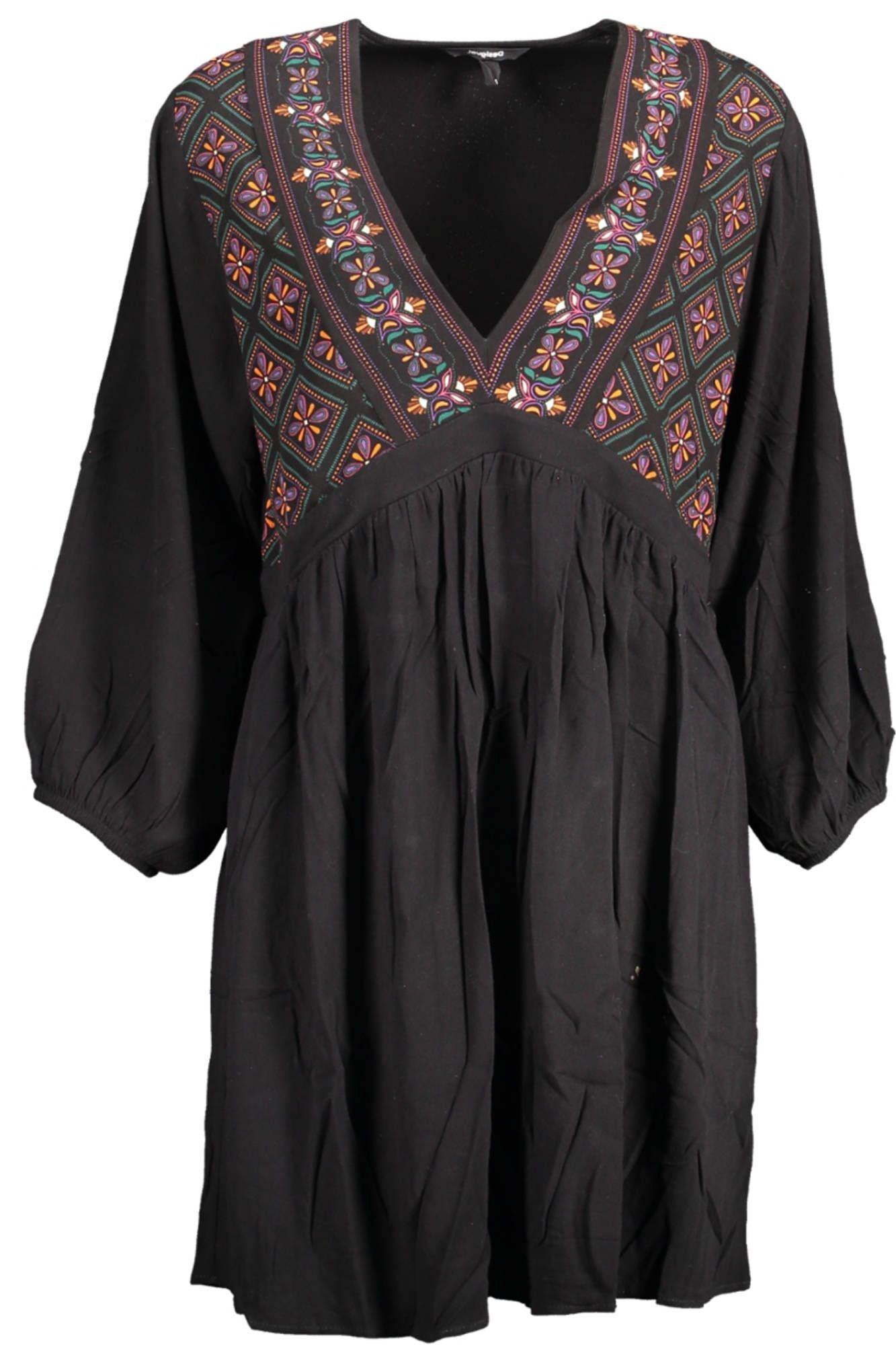 Desigual Elegant Black Viscose Dress with Contrasting Details - PER.FASHION