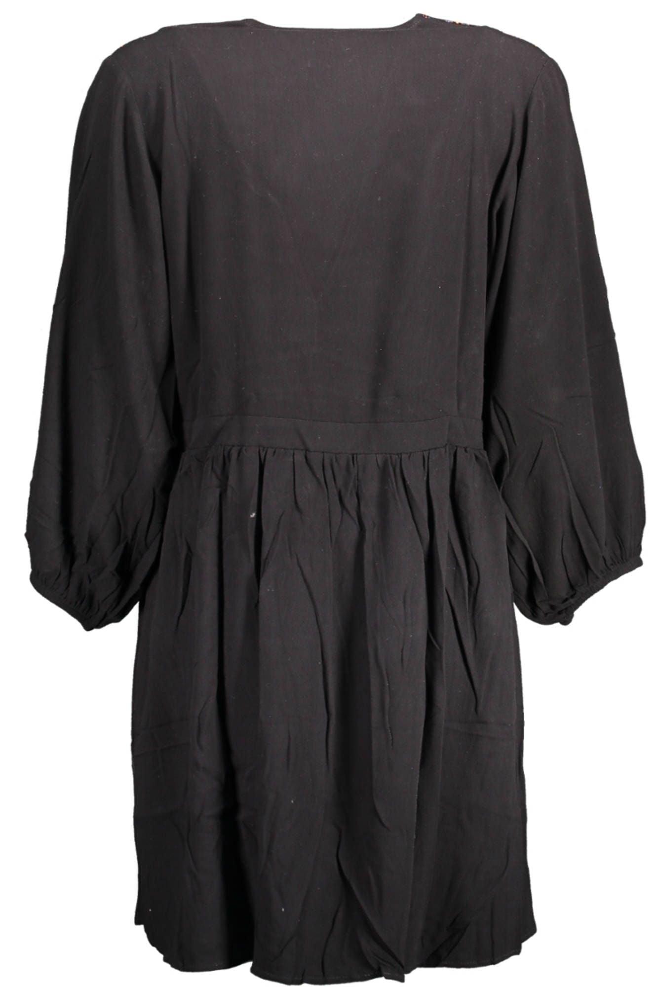 Desigual Elegant Black Viscose Dress with Contrasting Details - PER.FASHION