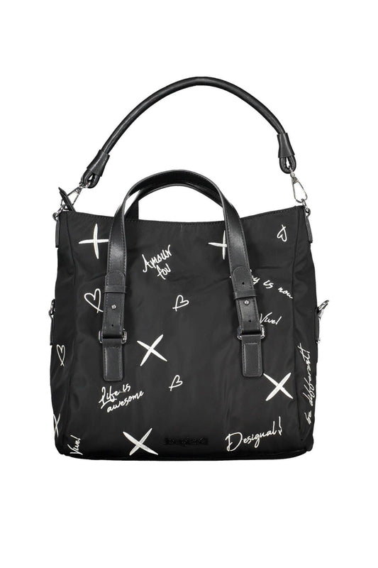 Desigual Elegant Embroidered Black Handbag with Versatile Straps - PER.FASHION
