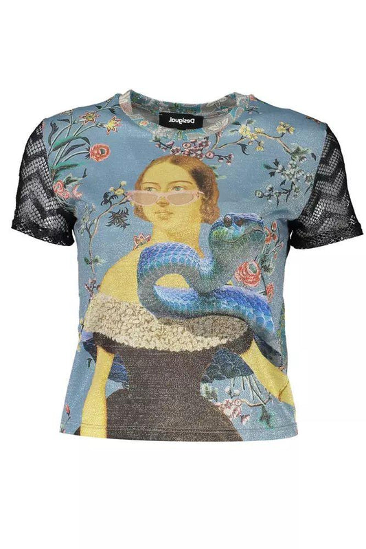 Desigual Ethereal Light Blue Printed Tee with Contrasts - PER.FASHION